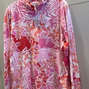 IBKUL MOCK NECK LONG SLEVE UPF+50 1/4  RED PINK CORAL